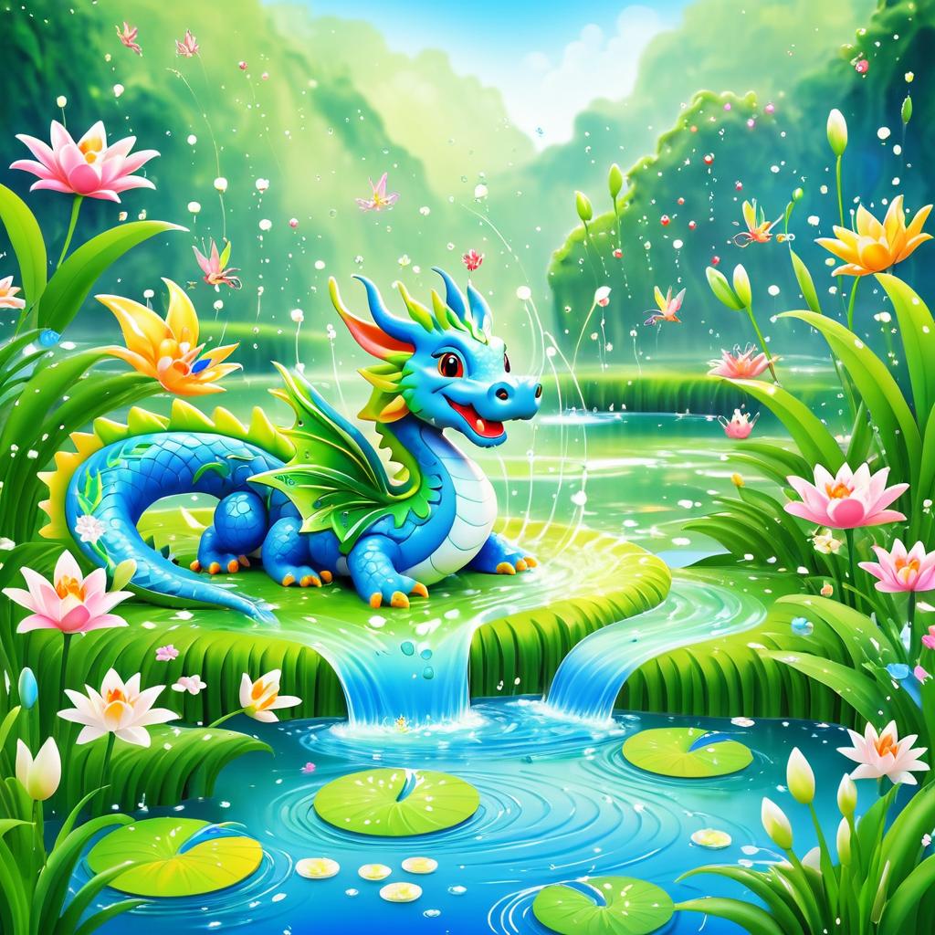 Cheerful Dragon in a Sunny Pond