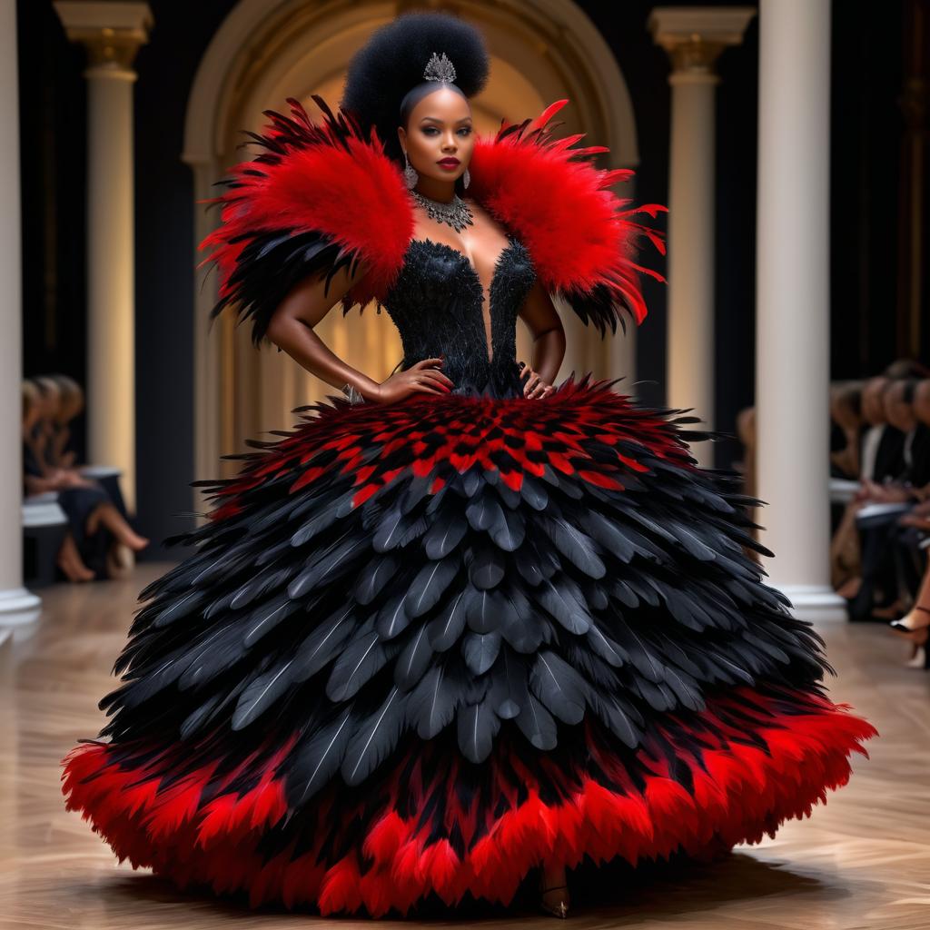 Stunning Feathered Dress on Black Model