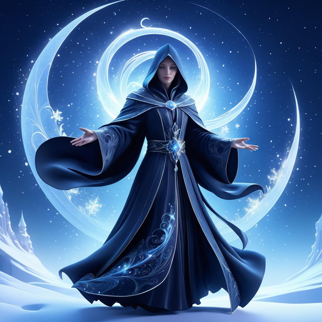 Ethereal Mage in Moonlit Snow Scene