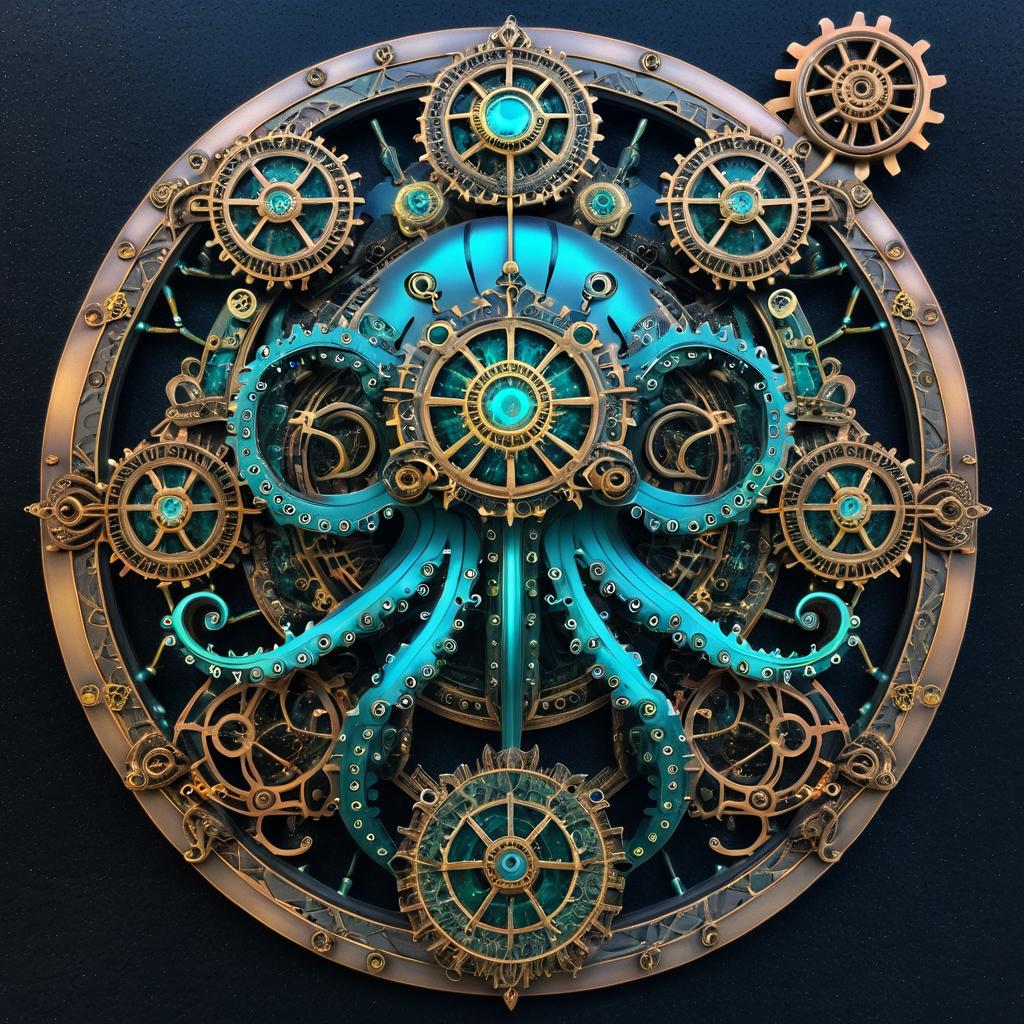 Intricate Steampunk Mechanical Octopus Artwork