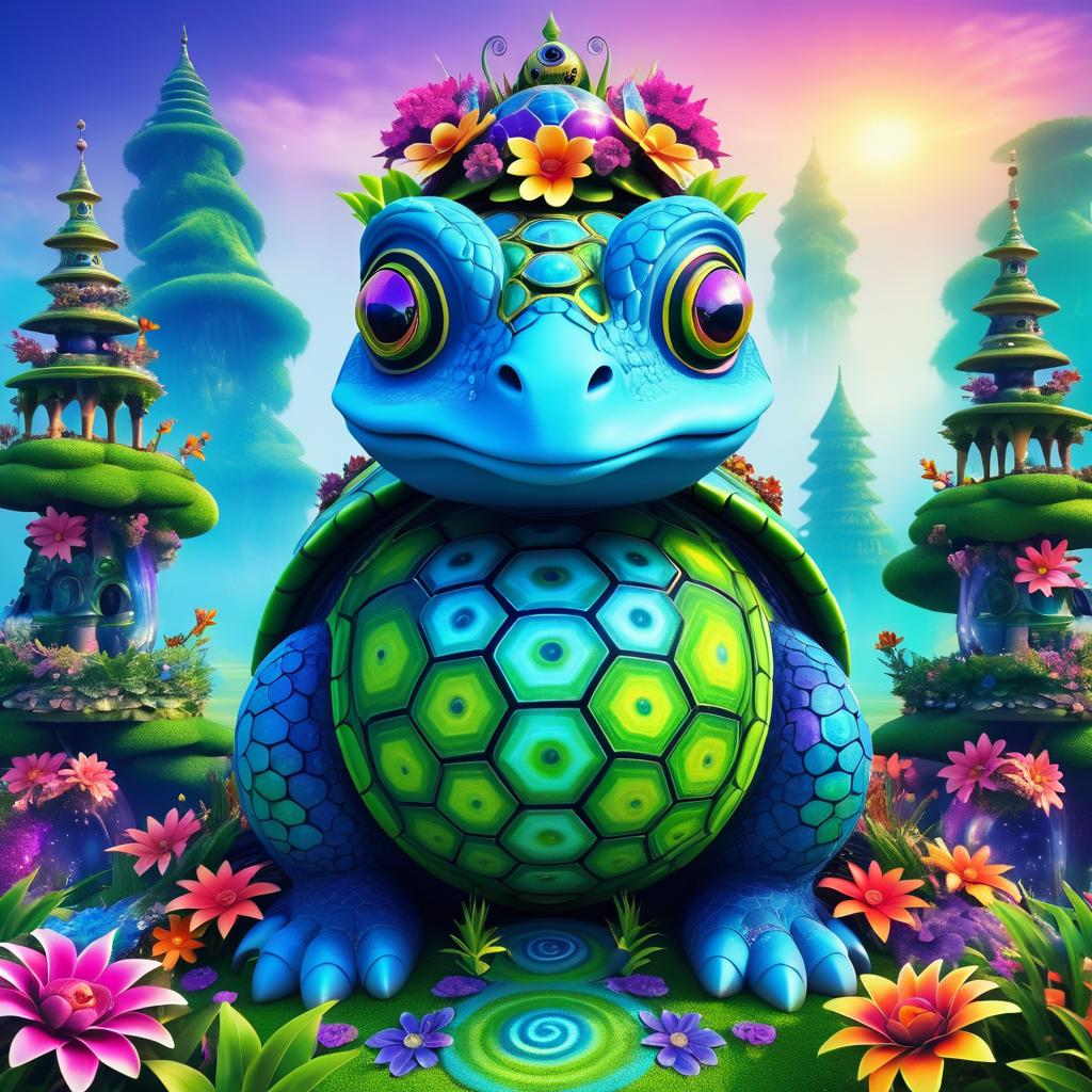 Surreal Turtle Creature on Vibrant Totem