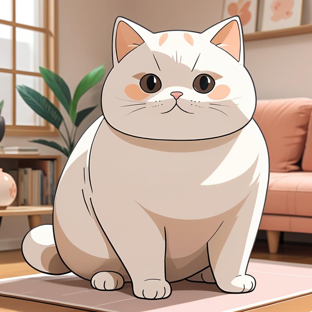 Kawaii Buff Cat in Cozy Living Room