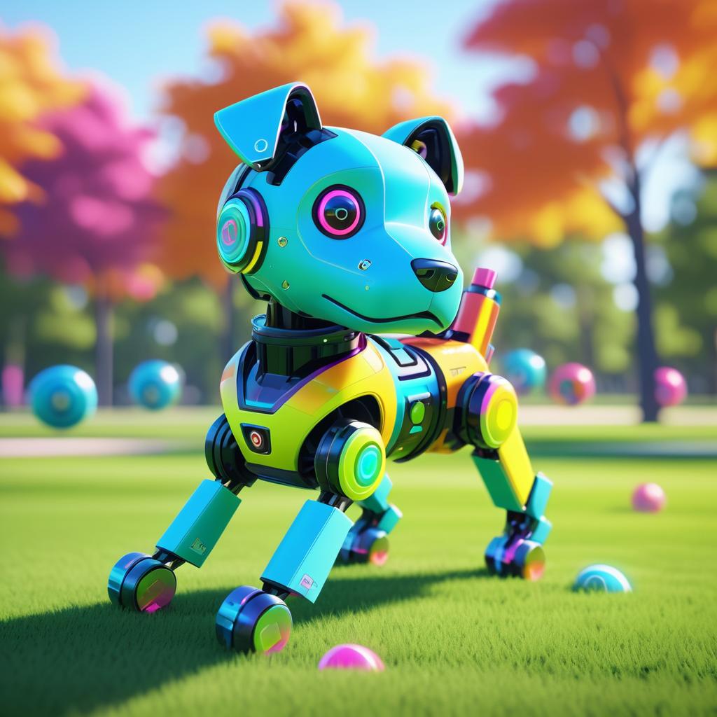 Vibrant Robot Dog in a Suburban Park