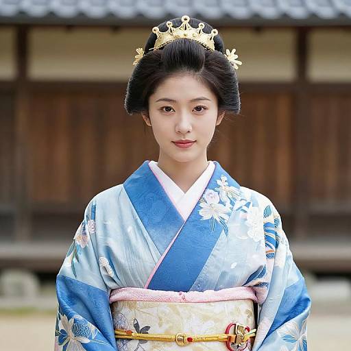 Elegant Woman in Blue Kimono