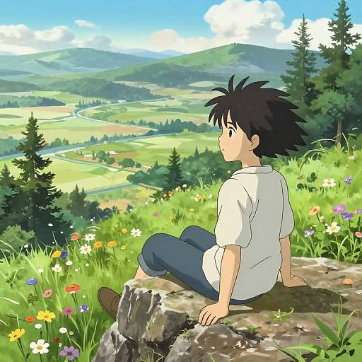 Serene Solo Hiking Anime Scene