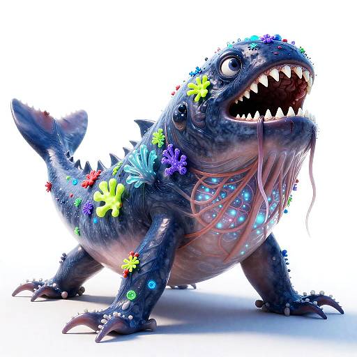 Neon-Encrusted Abyssal Leviathan Lunging Upward