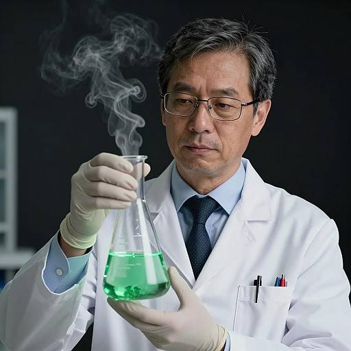 Serious Scientist with Glowing Flask