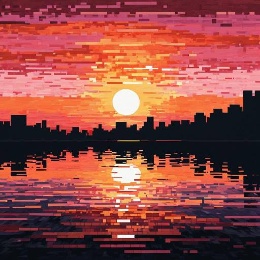 Pixelated Sunset Cityscape Digital Painting