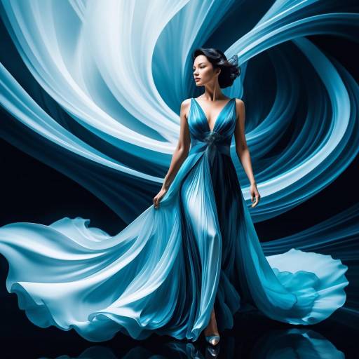 Elegant Woman in Flowing Blue Dress