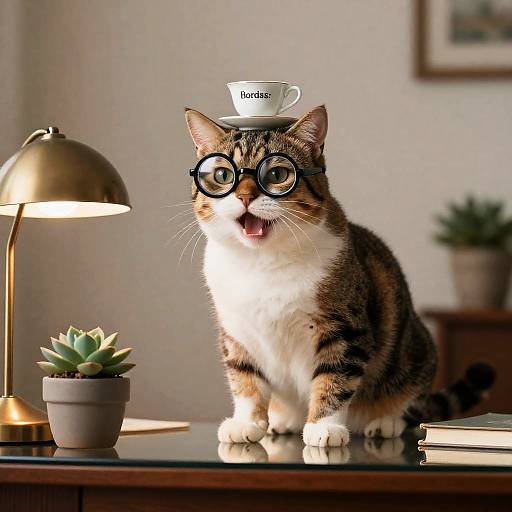 Monocled Cat Balancing Teacup, Reciting Poetry