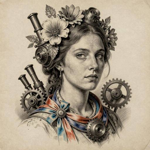 Intricate Dieselpunks: Floral Sketch Portrait