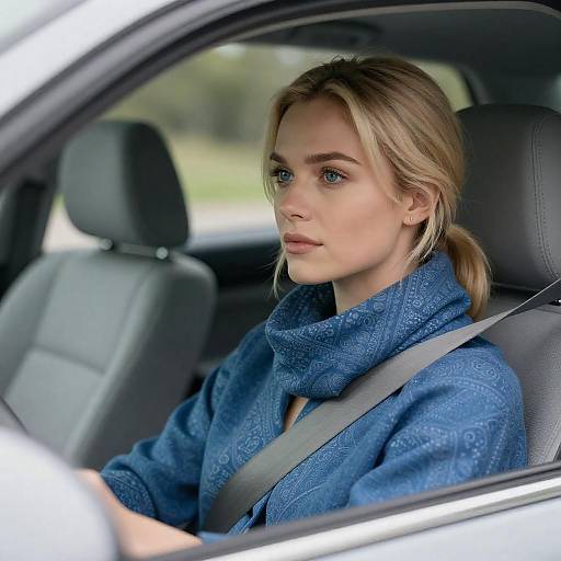 Blonde Woman in Car with Scarf