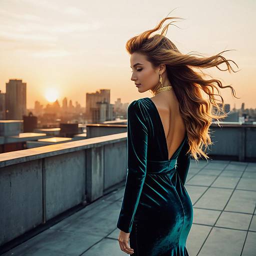 Fashion Influencer with Mermaid Hair on Rooftop