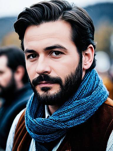 Bearded Man in Blue Scarf Portrait