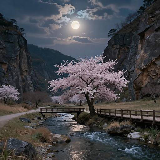 Tranquil Moonlit River and Cliffs Scene