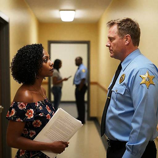 Candid Hallway Encounter in Soft Lighting