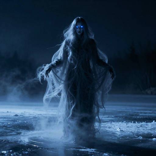 Ghostly Wraith Over Frozen Lake