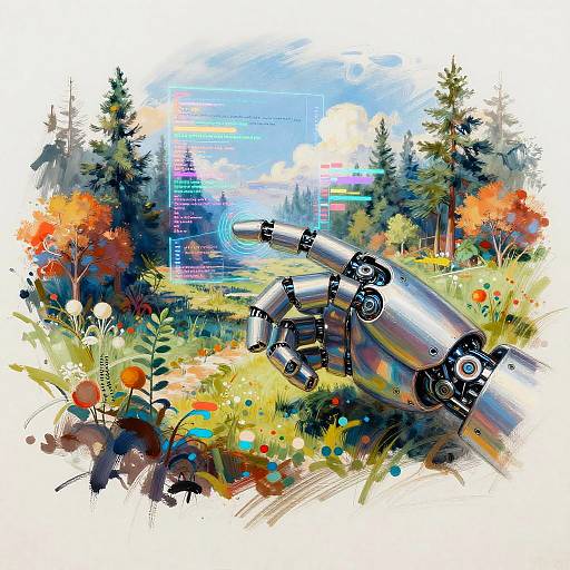 AI Robotic Hand Creating Surreal Landscapes