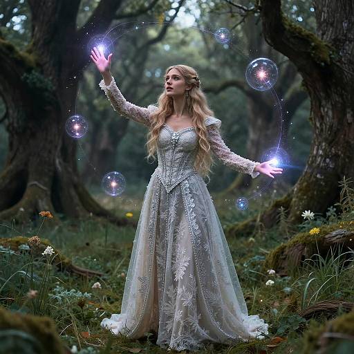 Mystical Sorceress Casting Spell in Meadow