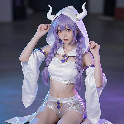 Fantasy Hooded Woman with Purple Braids