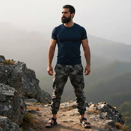 Rugged Man on Misty Mountain Trail