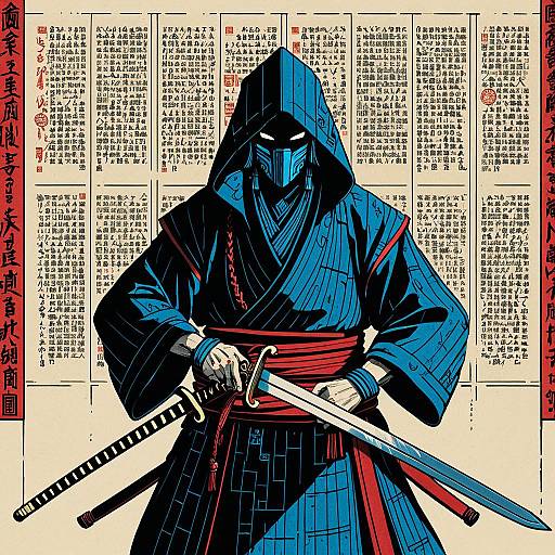 Ukiyo-e Style Cyberpunk Rogue with Swords