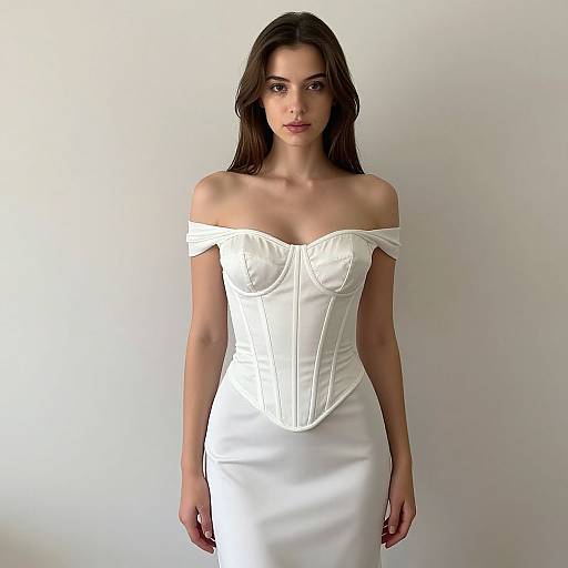 Realistic Woman in White Corset Gown