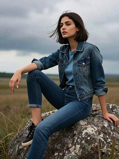 Moody Denim Portrait in Windswept Field