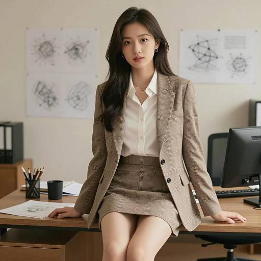 Young Woman Sitting on Desk in Office