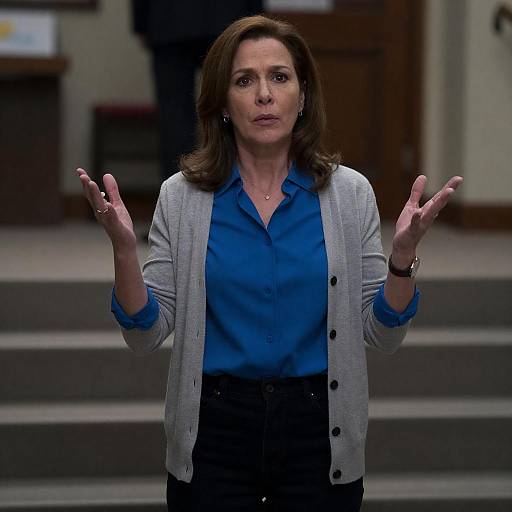 Middle-Aged Woman Questioning in Dim Light