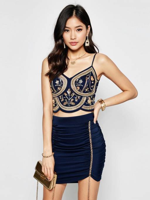 Asian Woman in Embroidered Evening Wear