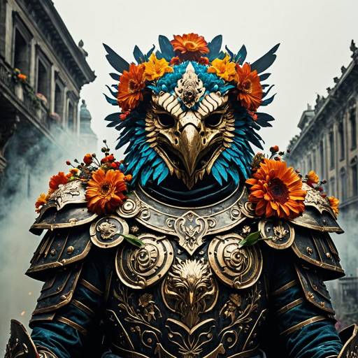 Mythical Gryphon Warrior in Baroque Armor with Flowers
