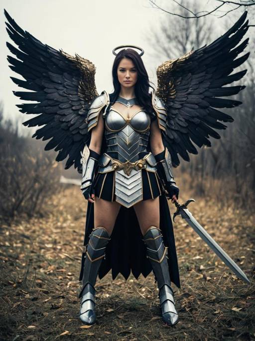 Woman in Warrior Angel Costume with Sword