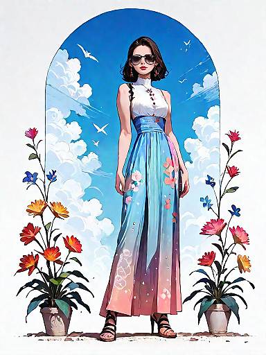 Realistic Bohemian Girl in Floral Dress