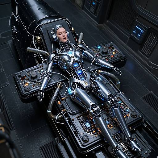 Electromechanical Cyborg Pilot in Art Deco Jet