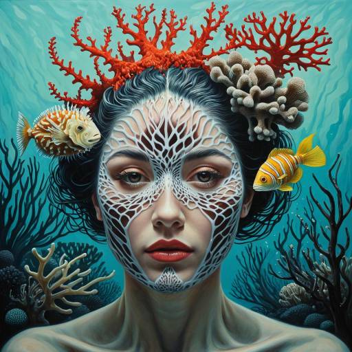 Psychedelic Coral Face Portrait Artwork Psychedelic Coral Face Portrait Artwork