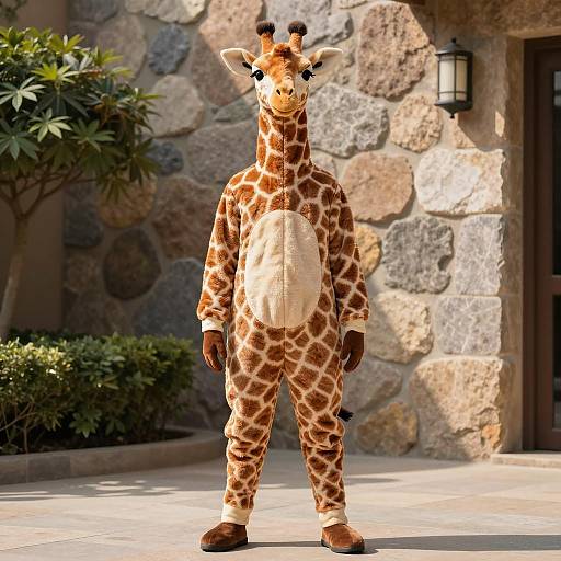 Person in Full Giraffe Costume Outdoors