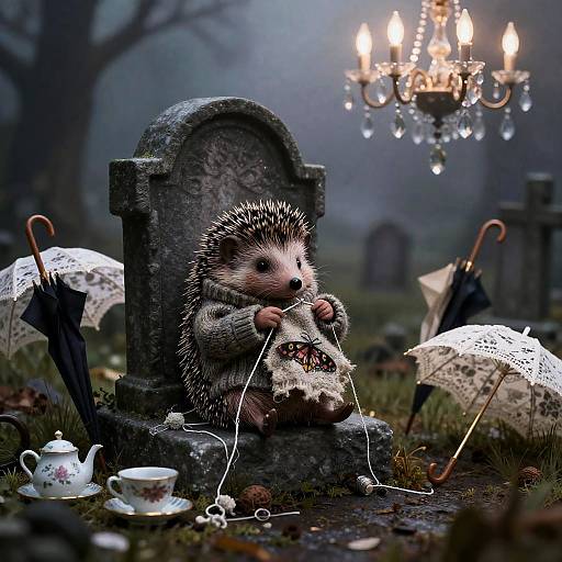 Victorian Hedgehog Knitting on Gravestone