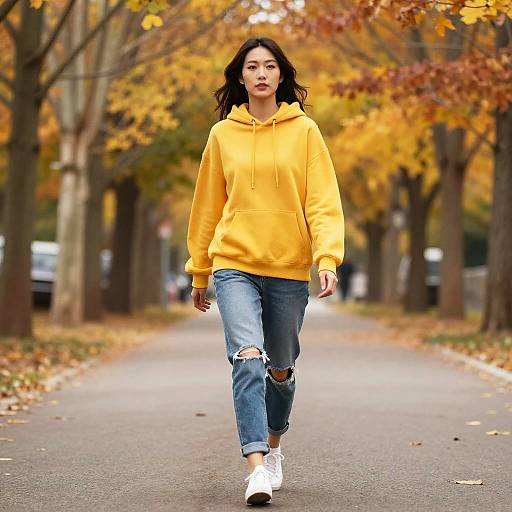 Woman Walking on Autumn Pathway