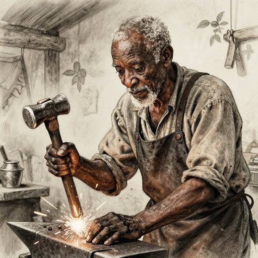 Emotional Sketch of Elderly Blacksmith