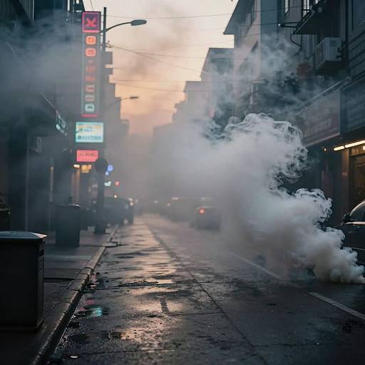 Moody Urban Street Scene with Smoke