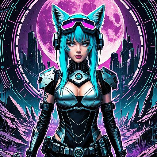 Cybernetic Fox Spirit with Neon Visor