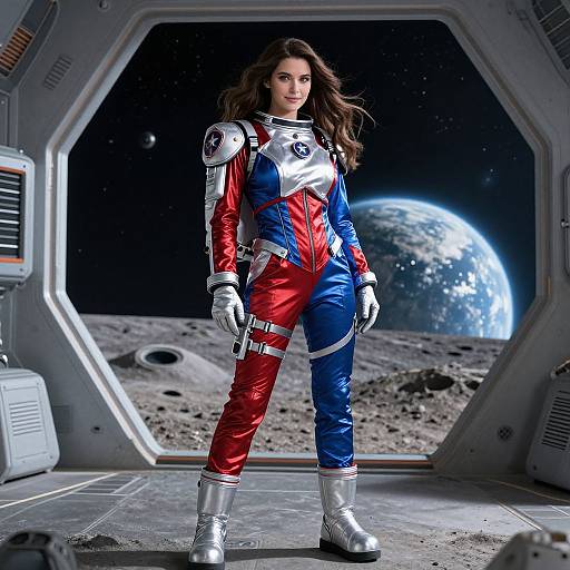 Glamorous Astronaut Woman in Futuristic Space