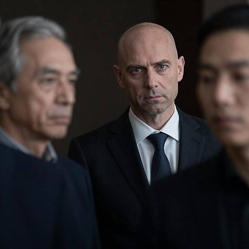 Serious Businessmen in Dimly Lit Room