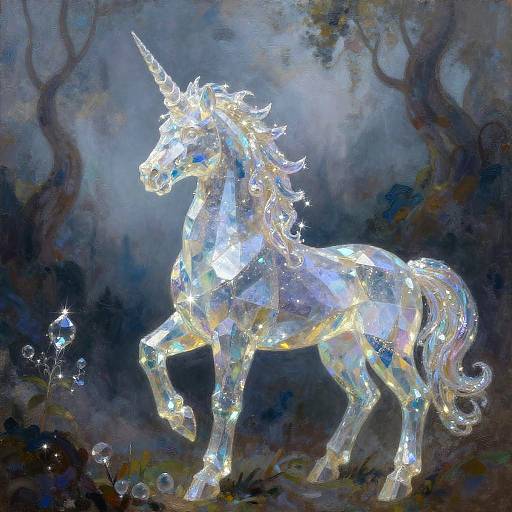 Crystalline Unicorn in Misty Valley