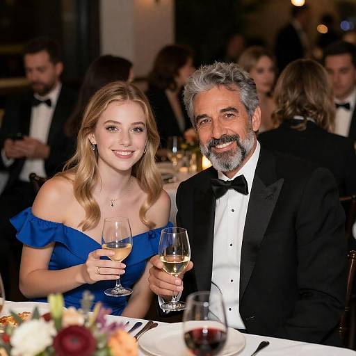 Elegant Couple at Dimly-Lit Dinner