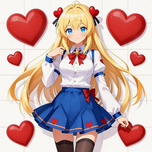 Anime Girl with Blonde Hair and Hearts