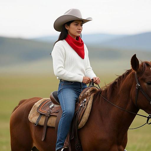 Woman Cowgirl with Red Scarf