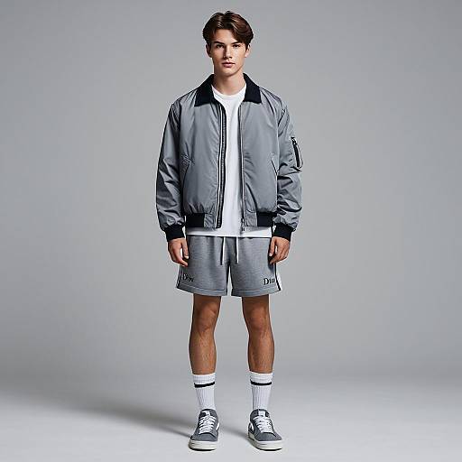 Young Man in Grey Dior Outfit Standing