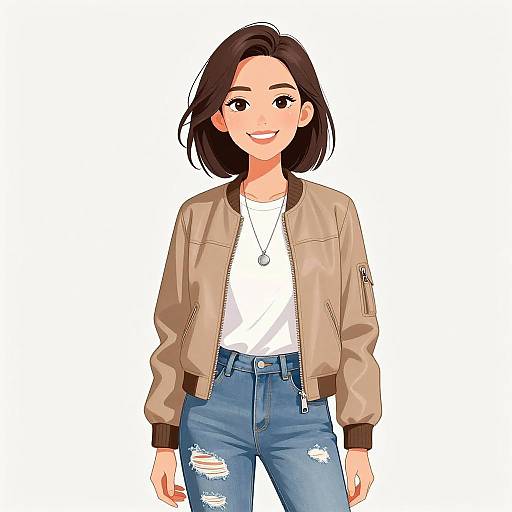 Smiling Woman in Casual Stylish Outfit